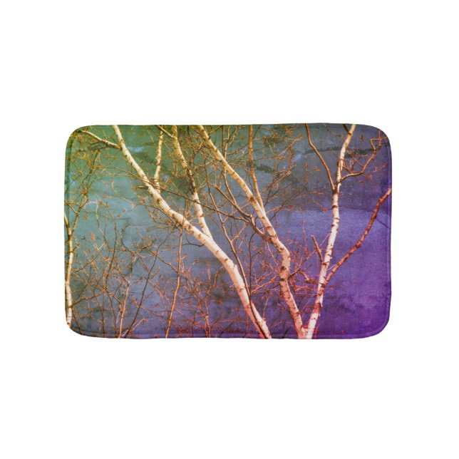 Tapis De Bain Birch Tree blanc Ciel bleu Abstrait Nature (Devant)