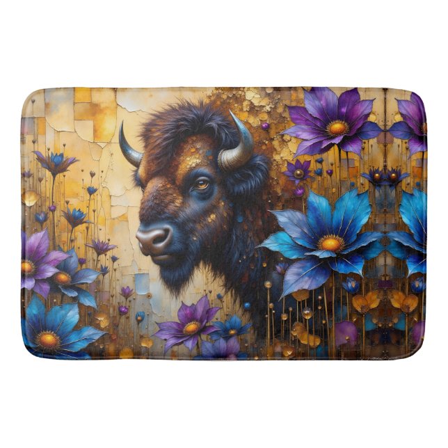 Tapis De Bain Bison américain dans un portrait de fleur texturée (Devant)