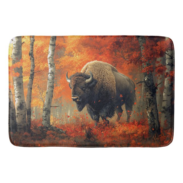 Tapis De Bain Bison dans l'artisanat boisé d'automne (Devant)