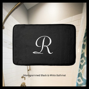Tapis De Bain Black and White Monogram Plush Minimalist Simple