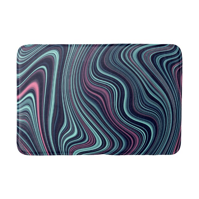 Tapis De Bain Black Blue Rose Wavy Marbling Agate Abstraction (Devant)