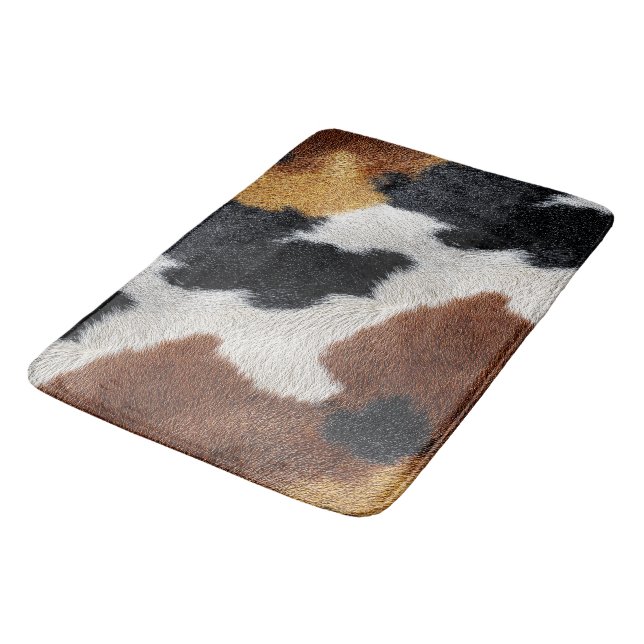 Tapis De Bain Black, Brown White Cowhide Pattern (Angle)