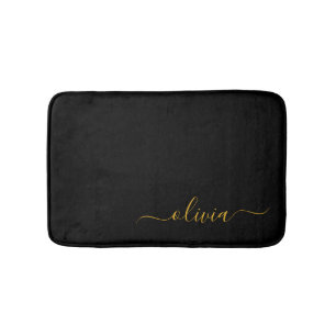 Tapis De Bain Black Gold Modern Script Girl Monogramme Nom