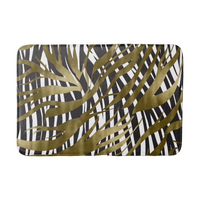 Tapis De Bain Black & Gold Zebra Print Safari Chic Glamor (Devant)