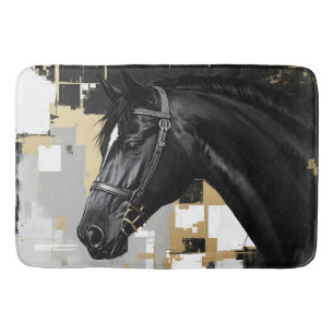 Tapis De Bain Black Horse Grey, noir or et blanc- moderne