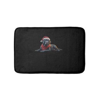 Tapis De Bain Black Labrador at Christmas in Santa Hat and Scarf