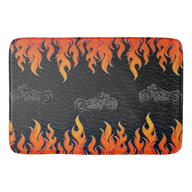 Tapis De Bain Black Leather Orange Flames (Devant)