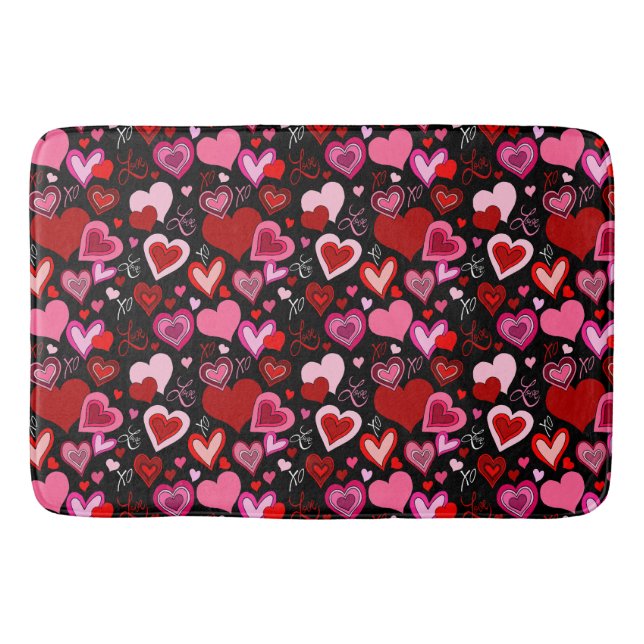 Tapis De Bain Black Pink Red Hearts Love Pattern (Devant)