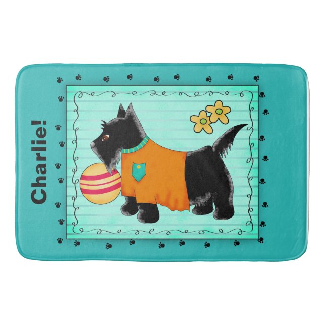 Tapis De Bain Black Scottie Chien Nom Turquoise Personnalisé Tur (Devant)