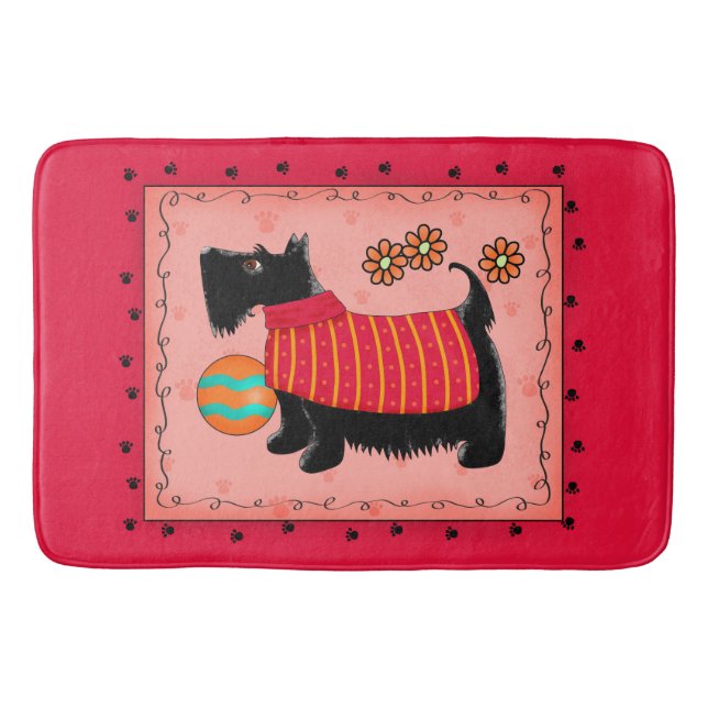 Tapis De Bain Black Scottie Terrier Chien Corail Rouge Décor (Devant)