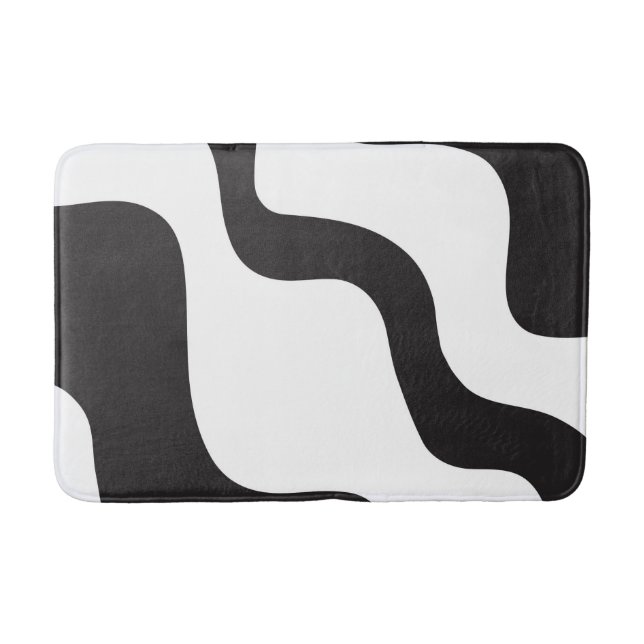 Tapis De Bain Black & White Wave Abstrait Art moderne chic (Devant)
