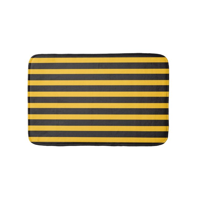 Tapis De Bain Black Yellow Horizontal Lines Geometric Bee Animal (Devant)