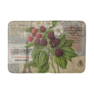 Tapis De Bain Blackberries Floral Garden Flower Papillon Art