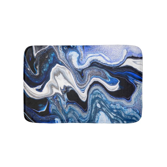 Tapis De Bain Blanc argenté, texture marbré d'eau profonde. (Devant)