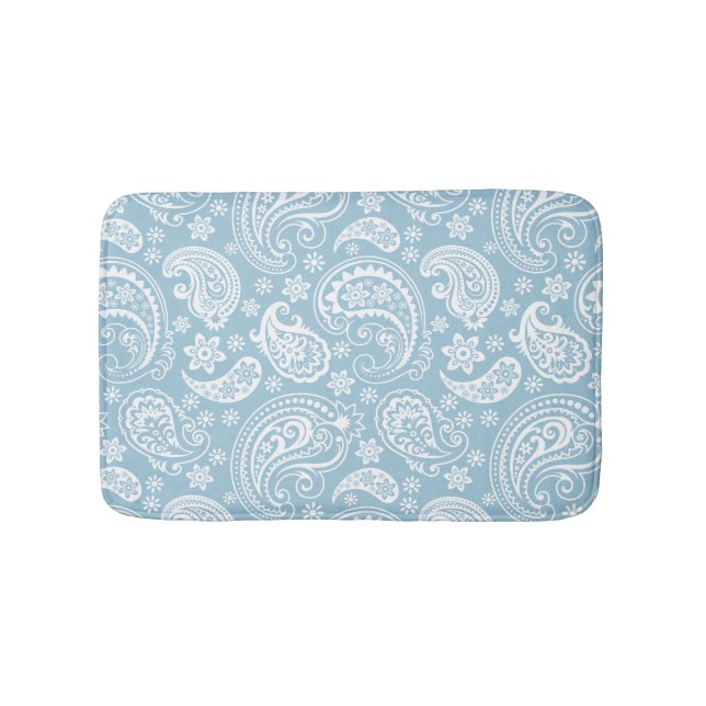 Tapis De Bain Blanc & Bébé Bleu Vintage Paisley (Devant)