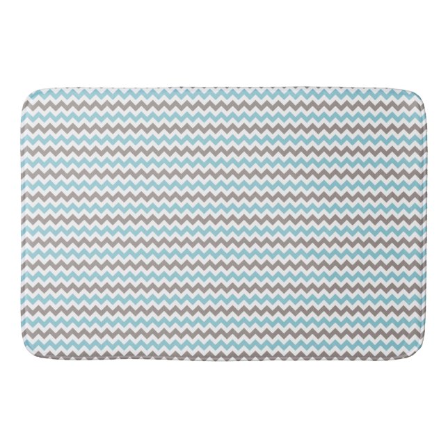 Tapis De Bain Blanc, Bleu, Gris Chevron Grand Mat De Bain (Devant)