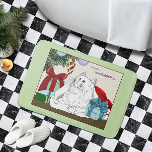 Tapis De Bain Blanc Chat Noël Ornements drôle