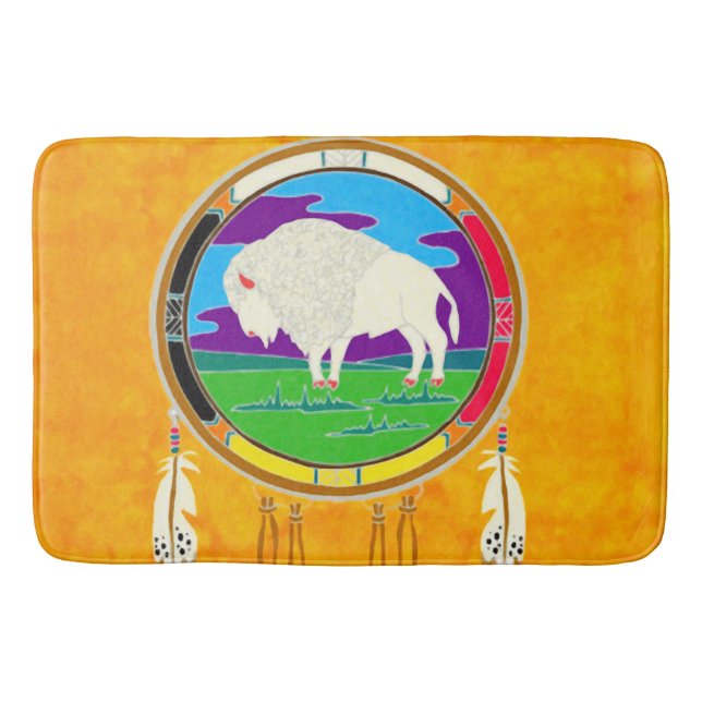 Tapis de bain blanc de Natif américain de Buffalo (Devant)