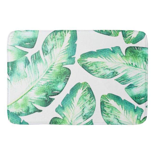 Tapis De Bain Blanc de plage et feuilles de palmier tropicales v (Devant)