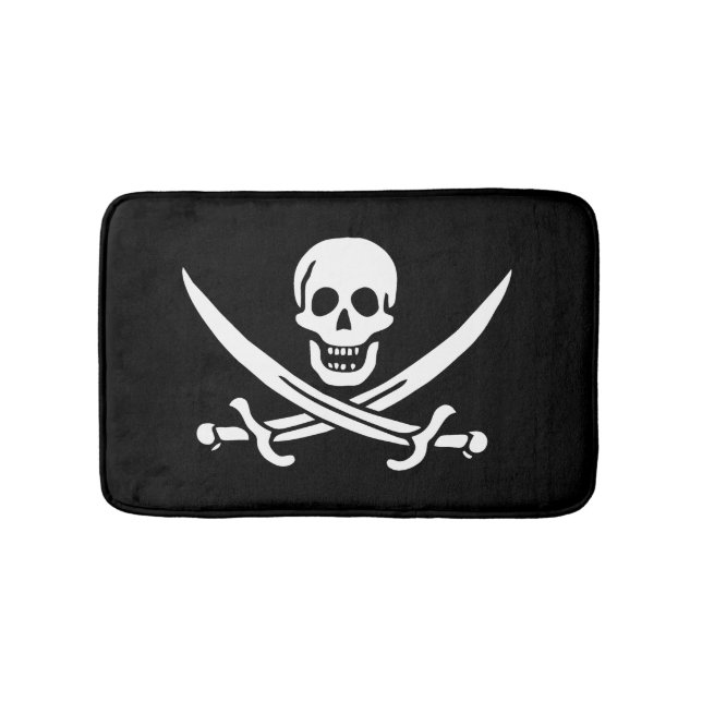 Tapis De Bain Blanc, Drapeau Pirate Calico Jack, Crâne & Cutlass (Devant)