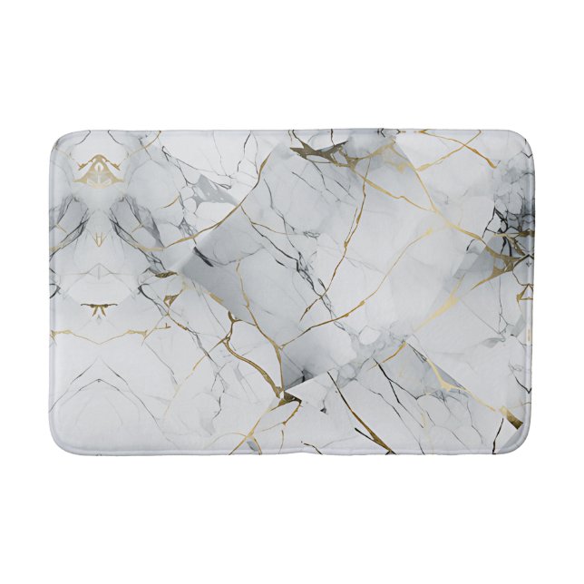 Tapis De Bain Blanc élégant et marbré or  (Devant)