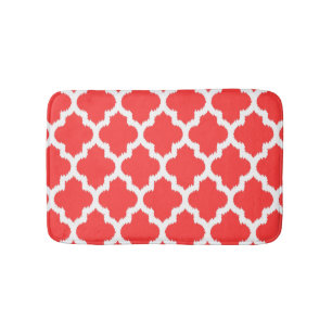 Tapis De Bain Blanc et corail Ikat Quatrefoil Motif