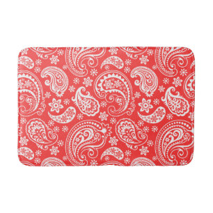 Tapis De Bain Blanc et corail Ikat Vintage Paisley