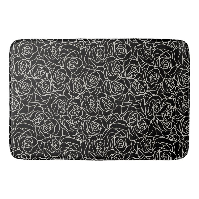 Tapis De Bain Blanc moderne sur Motif Rose noir (Devant)