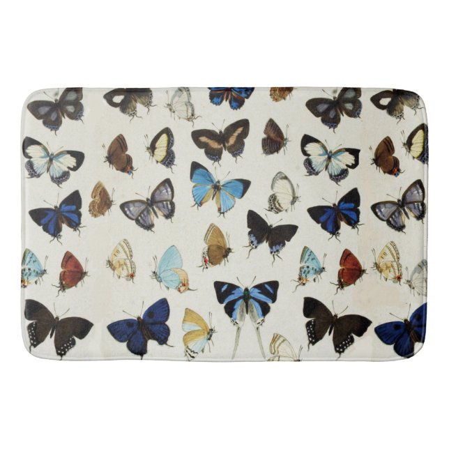 Tapis De Bain BLANC NOIR BUTTERFLIES BLEU Beauté Nature Lover (Devant)