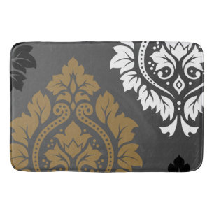 Tapis De Bain Blanc noir de damassé d'or décoratif de l'art I