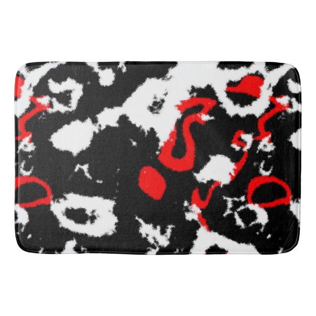 Tapis De Bain Blanc noir et rouge Abstrait (Devant)