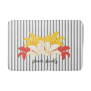 Tapis De Bain Blanc Noir Frappe Jaune Lily Orange