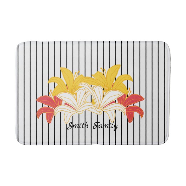 Tapis De Bain Blanc Noir Frappe Jaune Lily Orange (Devant)