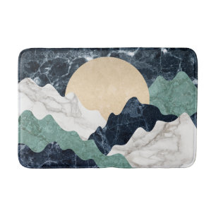 Tapis De Bain Blanc Noir Vert Beige Marbre Montagnes Paysage