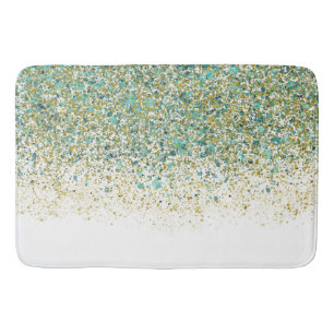 Tapis De Bain Blanc Or et Paillettes Bleu Canard Glamour Moderne