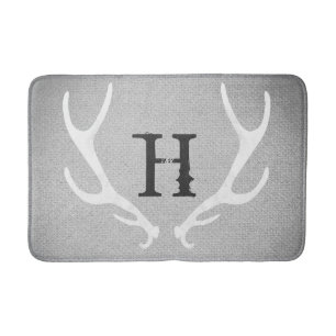 Tapis De Bain Blanc Rustique & Gris Bois de Cerf Toile de Jute C