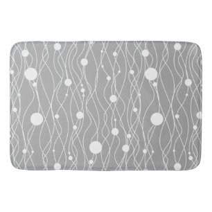 Tapis De Bain Blanc Sur Gris Lignes et points Tourbillonnant mod