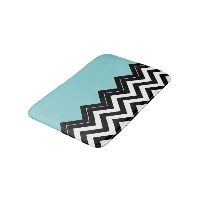 Tapis De Bain Blanc Turquoise clair Noir Zigzag Motif (Angle)