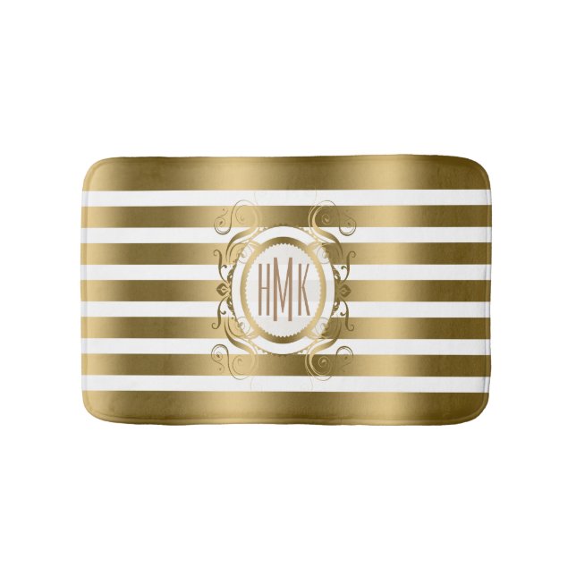 Tapis De Bain Blancs Et Dorés Avec Cadres De Fils (Devant)