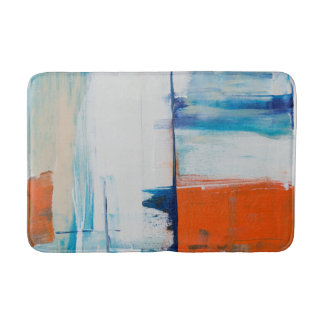 Tapis De Bain Bleu Abstrait et art moderne orange