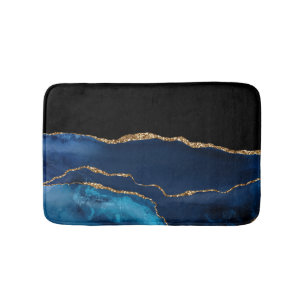 Tapis De Bain Bleu Agate Marbre brillant Parties scintillant dor