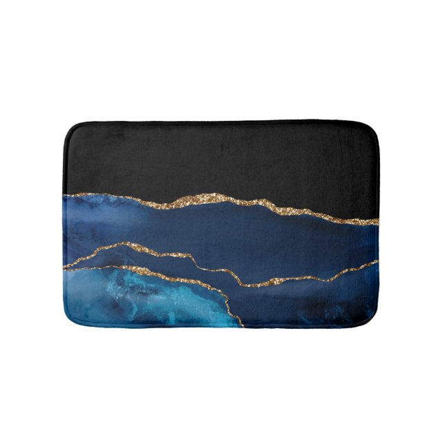 Tapis De Bain Bleu Agate Marbre brillant Parties scintillant dor (Devant)