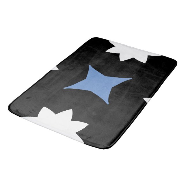 Tapis De Bain Bleu barbeau blanc noir géométrique (Angle)