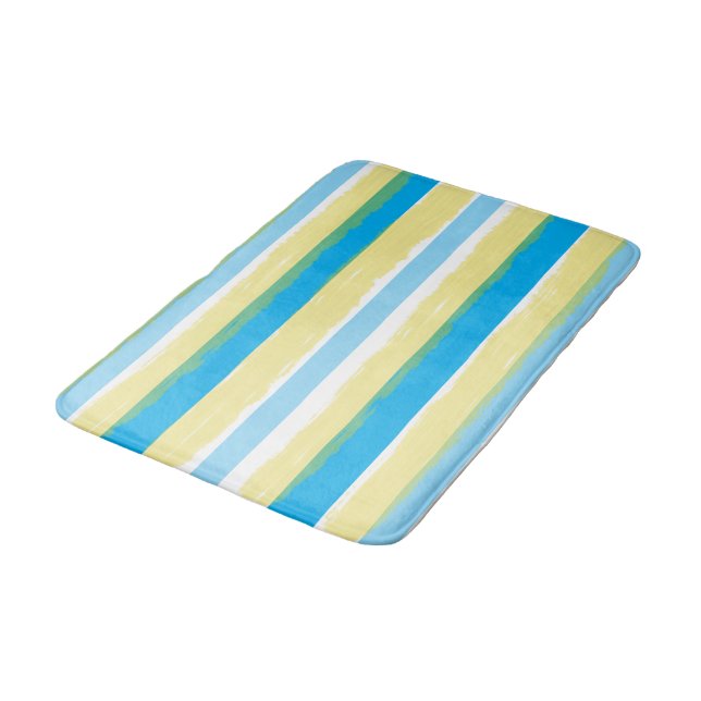 Tapis De Bain Bleu Blanc Jaune Rayures d'Été (Angle)