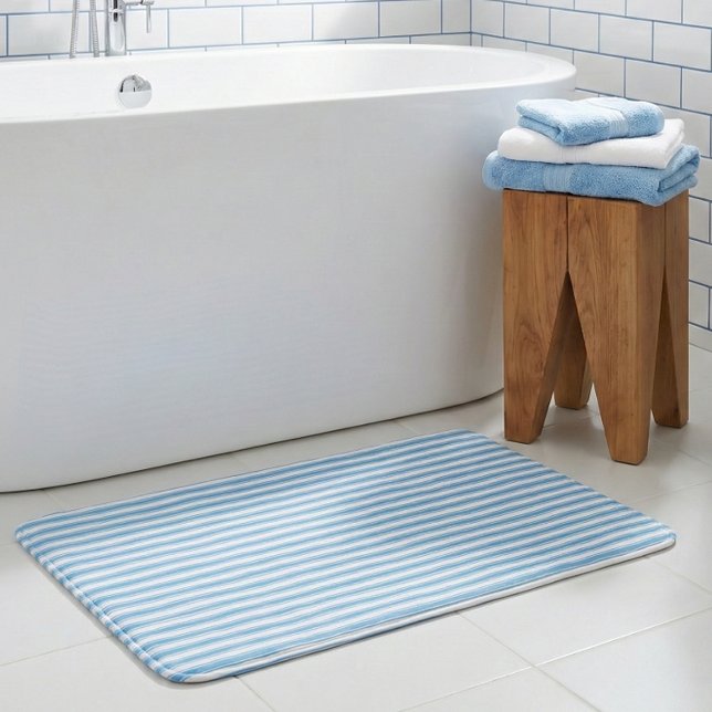 Tapis De Bain Bleu Blanc Rayé Fantaisiste Prépa (Créateur téléchargé)