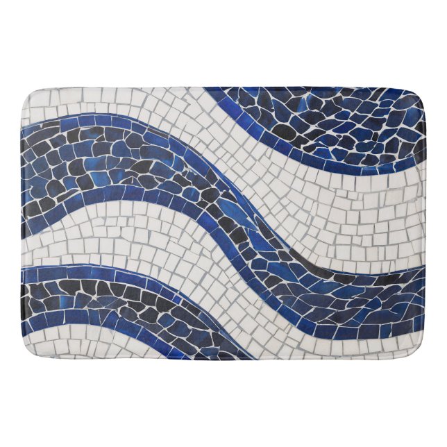 Tapis De Bain Bleu blanc Vague Motif 04 (Devant)