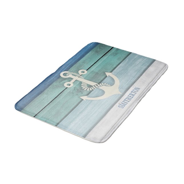 Tapis De Bain Bleu bleu bleu marine Ancre en bois détendu (Angle)