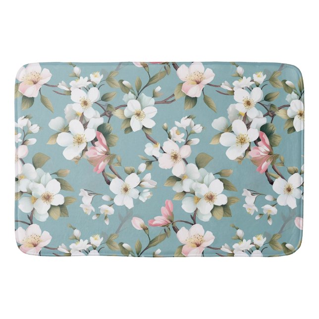 Tapis De Bain Bleu Botanique Dogwood de printemps (Devant)