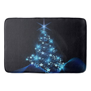 Tapis De Bain Bleu brillant des étoiles sur l'arbre de Noël fonc