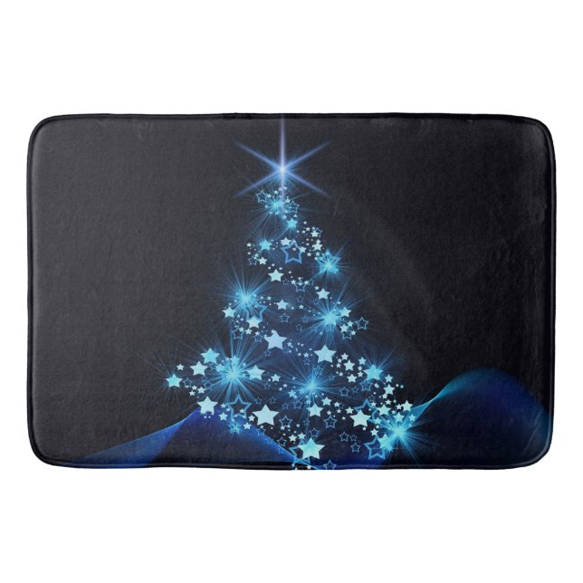 Tapis De Bain Bleu brillant des étoiles sur l'arbre de Noël fonc (Devant)